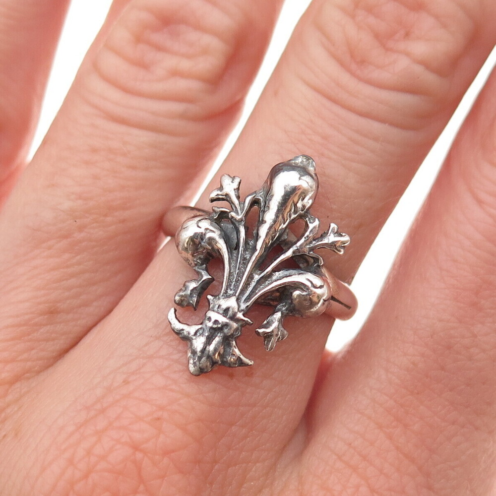 Michele 925 Sterling Silver Vintage Fleur de Lis Oxidized Ring Size 6.75